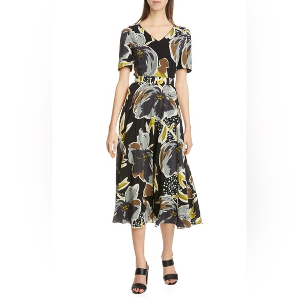 NWT Lafayette148 Roland Belted Poppy Floral Silk Day Dress | Size 14 - Picture 1 of 14